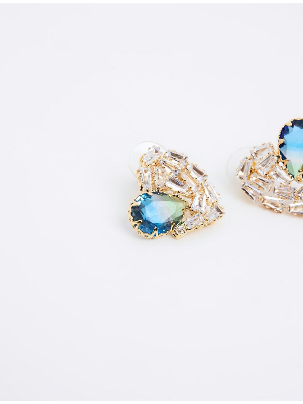 Mavi Yeşil Taşlı Kalp Figür Küpe-2