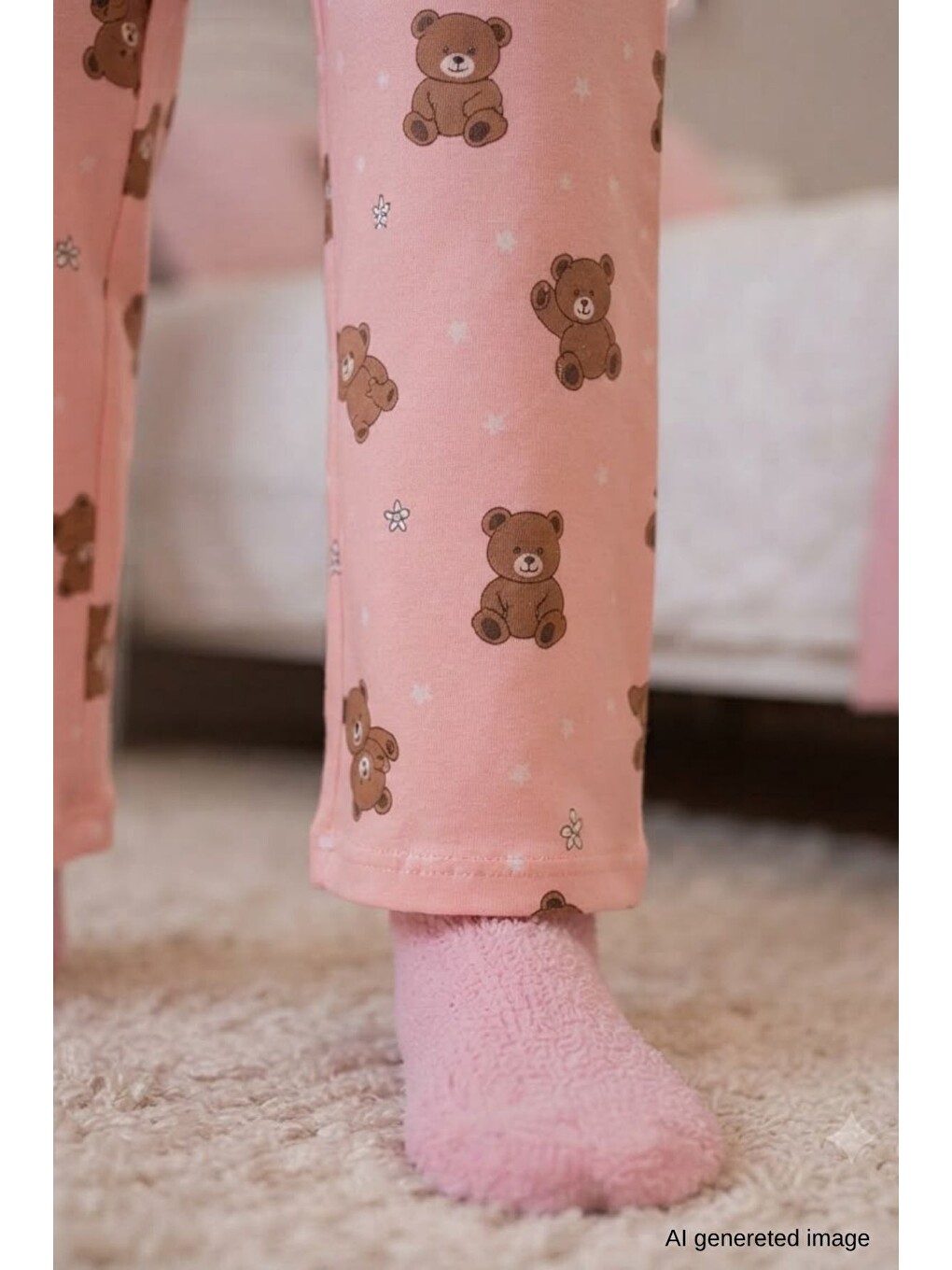 Turuncu Kız Çocuk Aile Boyu Pamuklu Desenli Pijama Takım Tkm1023-7