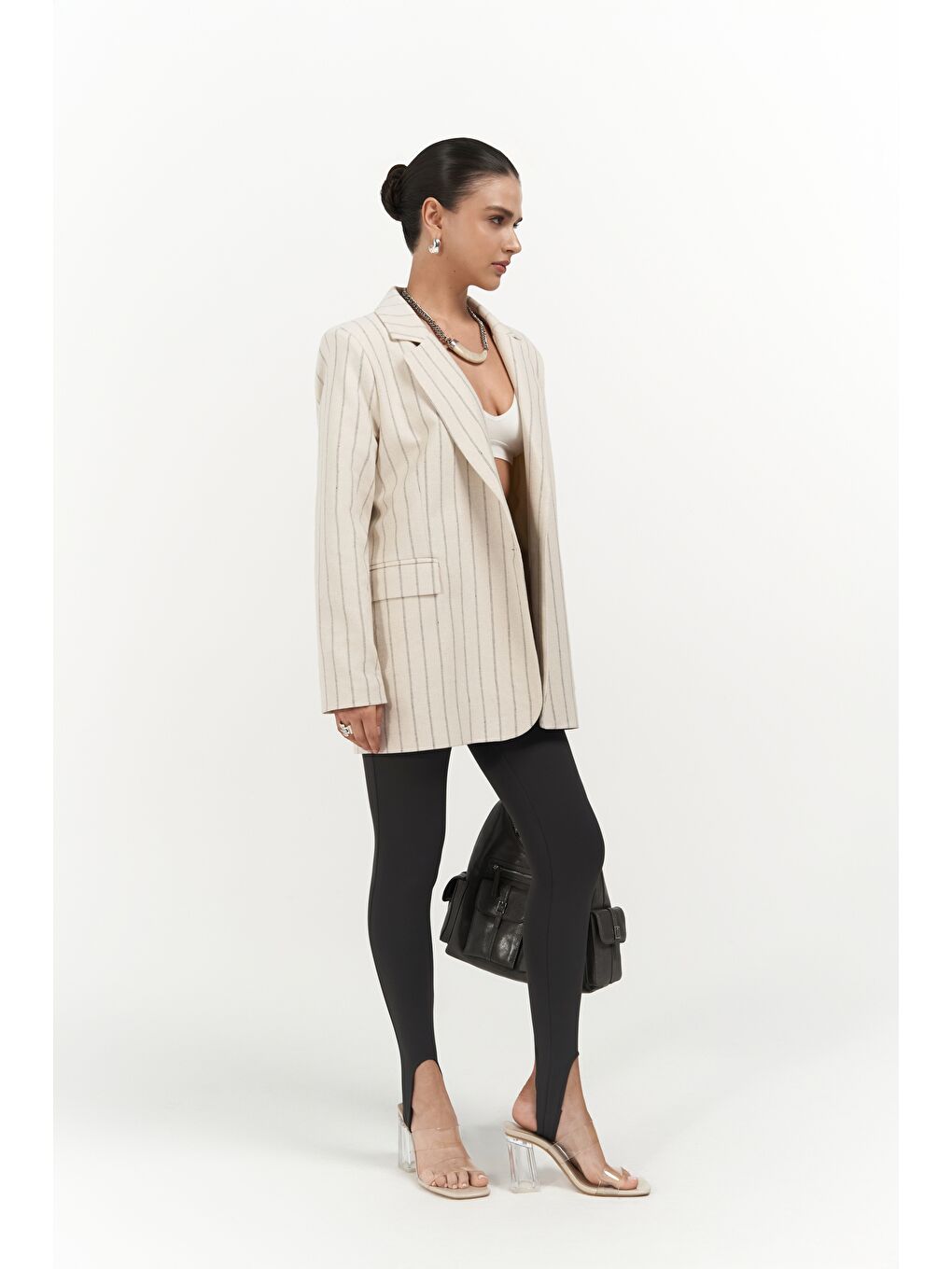 Gri Juba Füme Çizgili Bej Basic Blazer