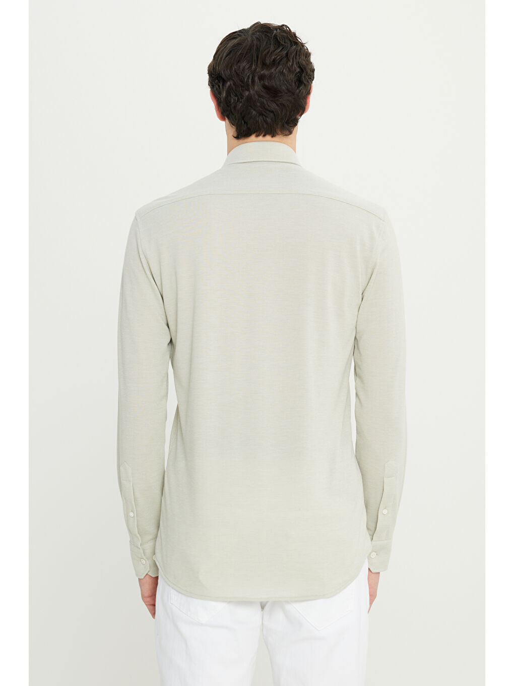 Erkek Haki 360 Her Yöne Esneyen Pamuklu Slim Fit Dar Kesim Düğmeli Yaka Örme Gömlek-4