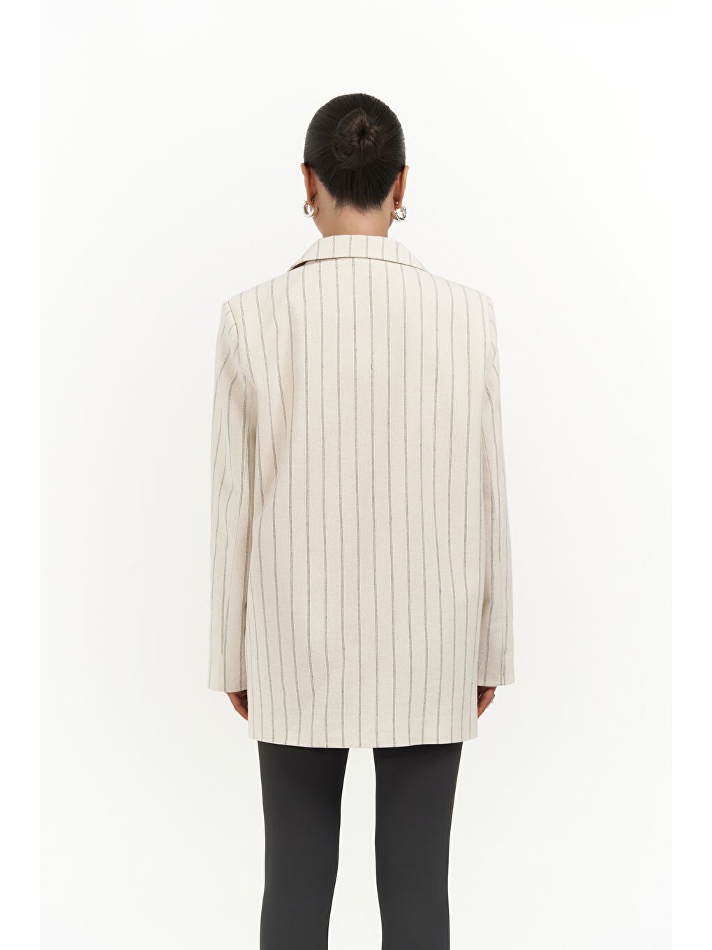 Gri Juba Füme Çizgili Bej Basic Blazer-3