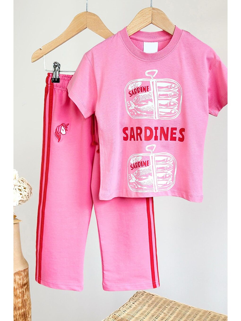 Kız Çocuk Pamuklu Pembe Baskılı T-Shirt Ve Eşofman Alt Üst Takım-2