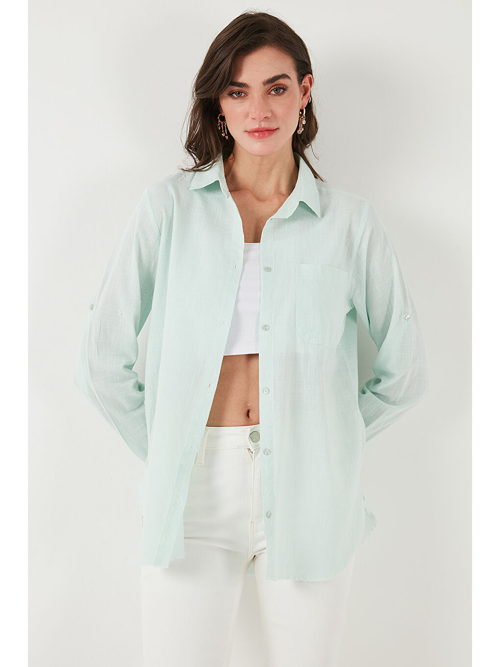 Yeşil Pamuklu Regular Fit Cepli Gömlek Cf25S16992-2