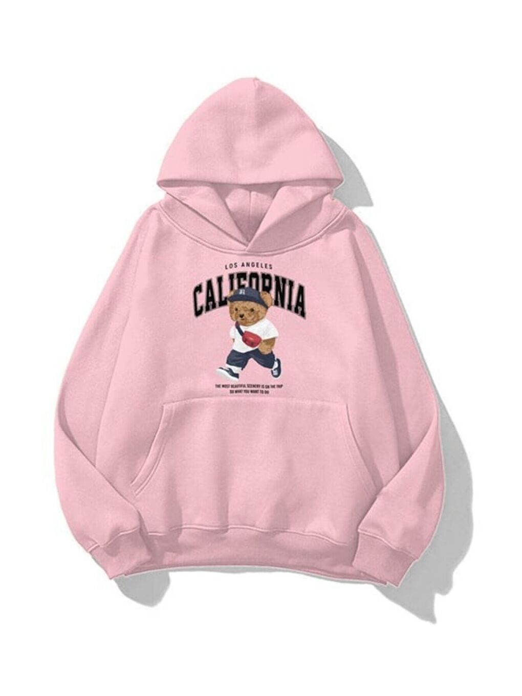 Unisex California Bear Baskılı Kapüşonlu Sweatshirt Hoodie Pembe