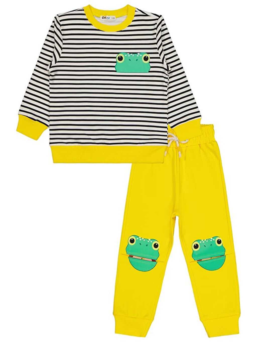 Sarı Boys Kurbağa Nakışlı 2-5 Yaş Eşofman Takımı-2