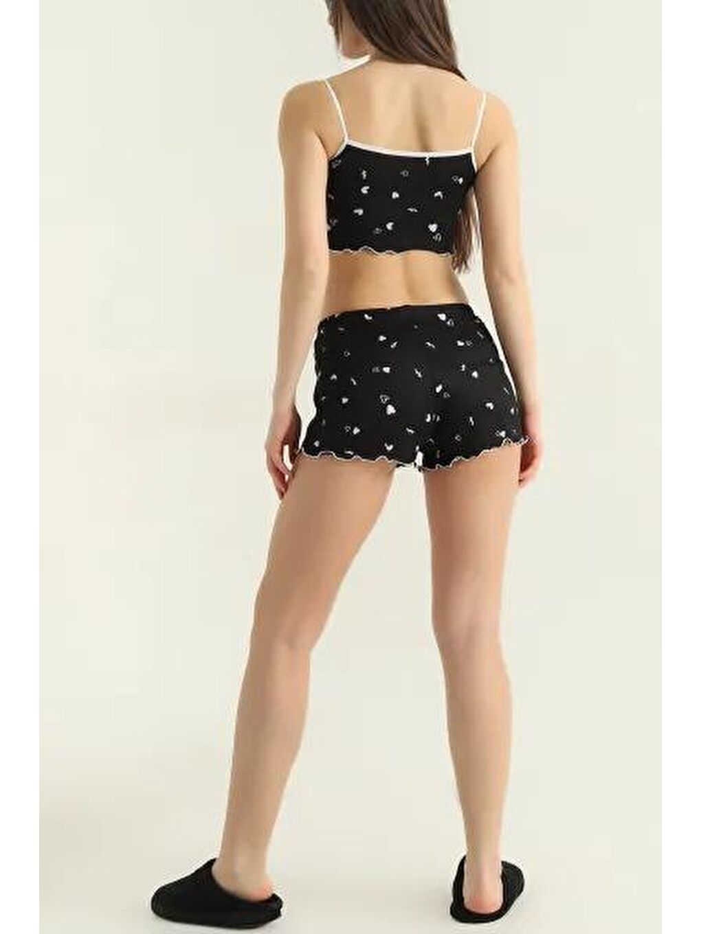 Kalp Desenli Şortlu Takım Siyah - 27440-2