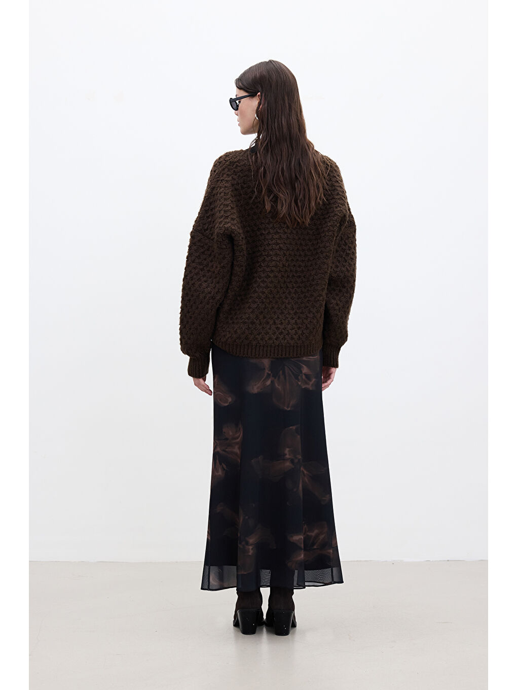 Siyah Desenli Tül Midi Boy Etek Lotus-6