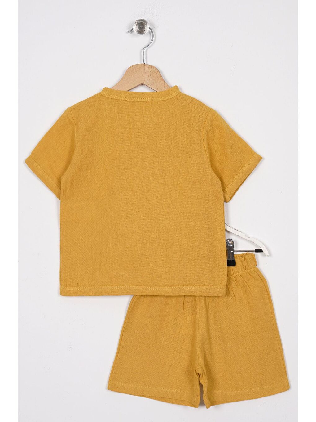 Sarı Bisiklet Yaka Düğme Detaylı Erkek Çocuk Şortlu Takım-2