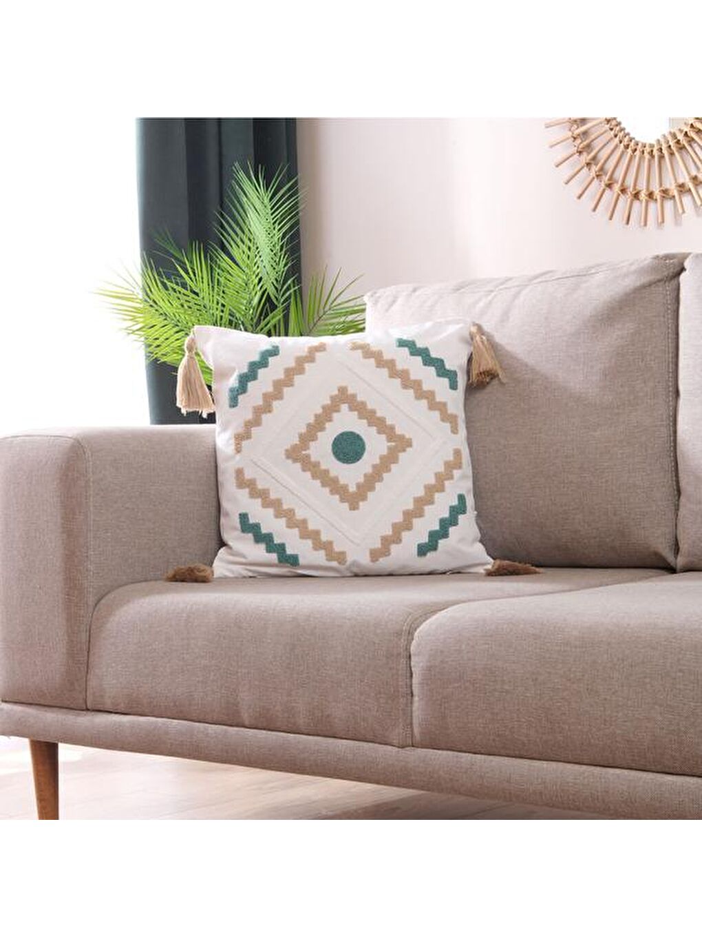 Soft Etnik Punch Kırlent - Yeşil - 45x45 cm