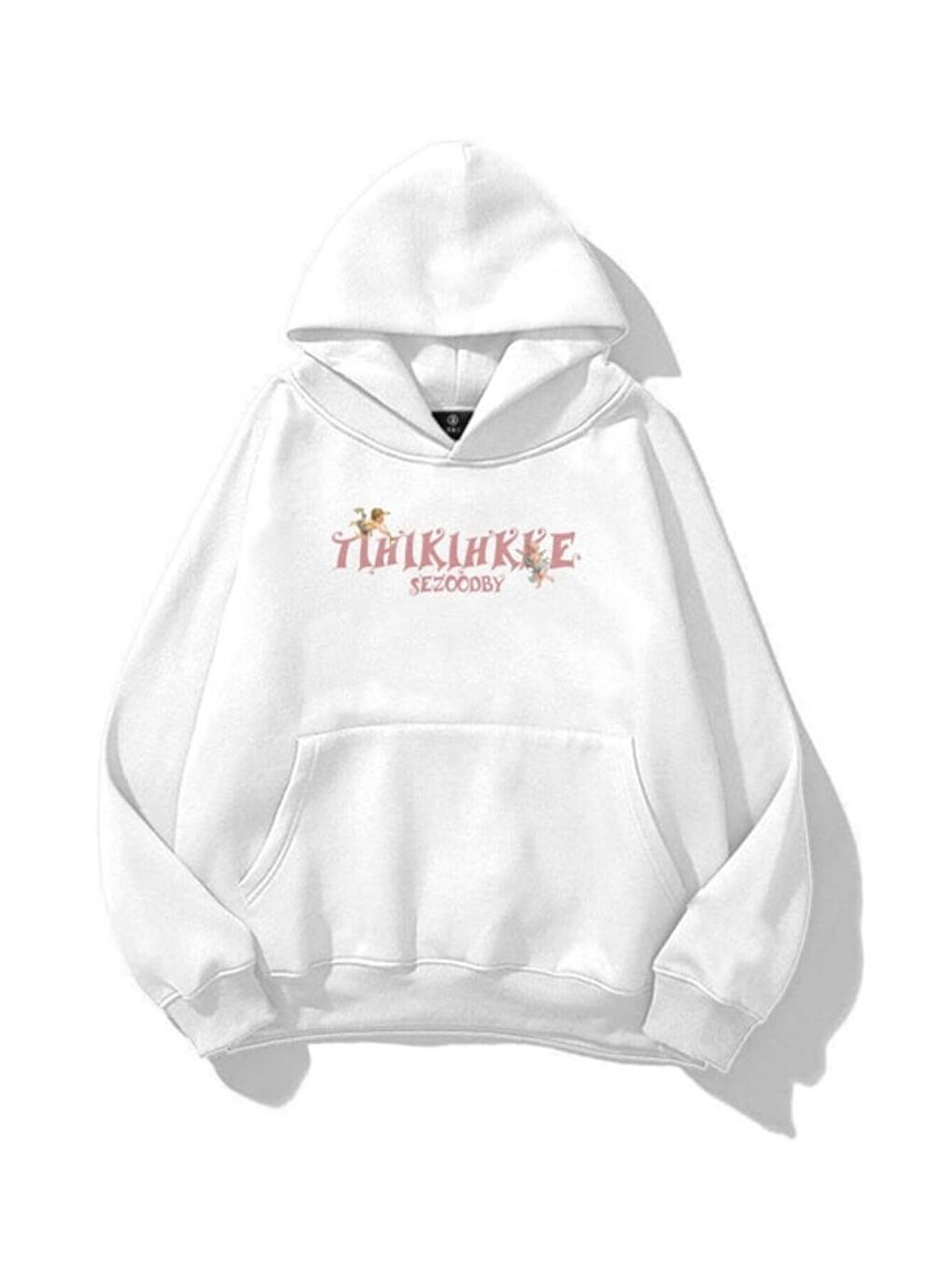 Unisex Rose Butterfly Baskılı Kapüşonlu Sweatshirt Hoodie Beyaz-1