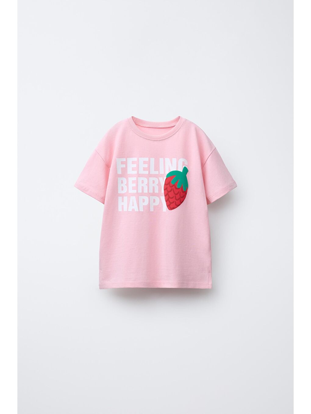 Kız Çocuk Pamuklu Pembe Çilek Baskılı T-Shirt Eşofman Takım-1