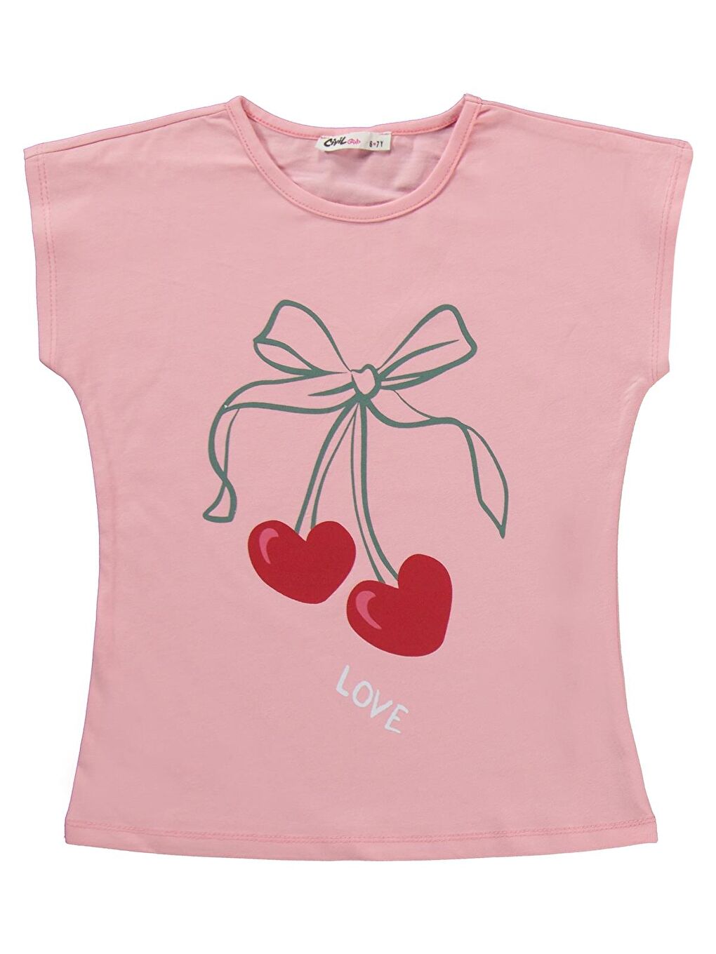 Pembe Girls Kiraz Desenli 10-13 Yaş Pijama Takımı - Pudra-1