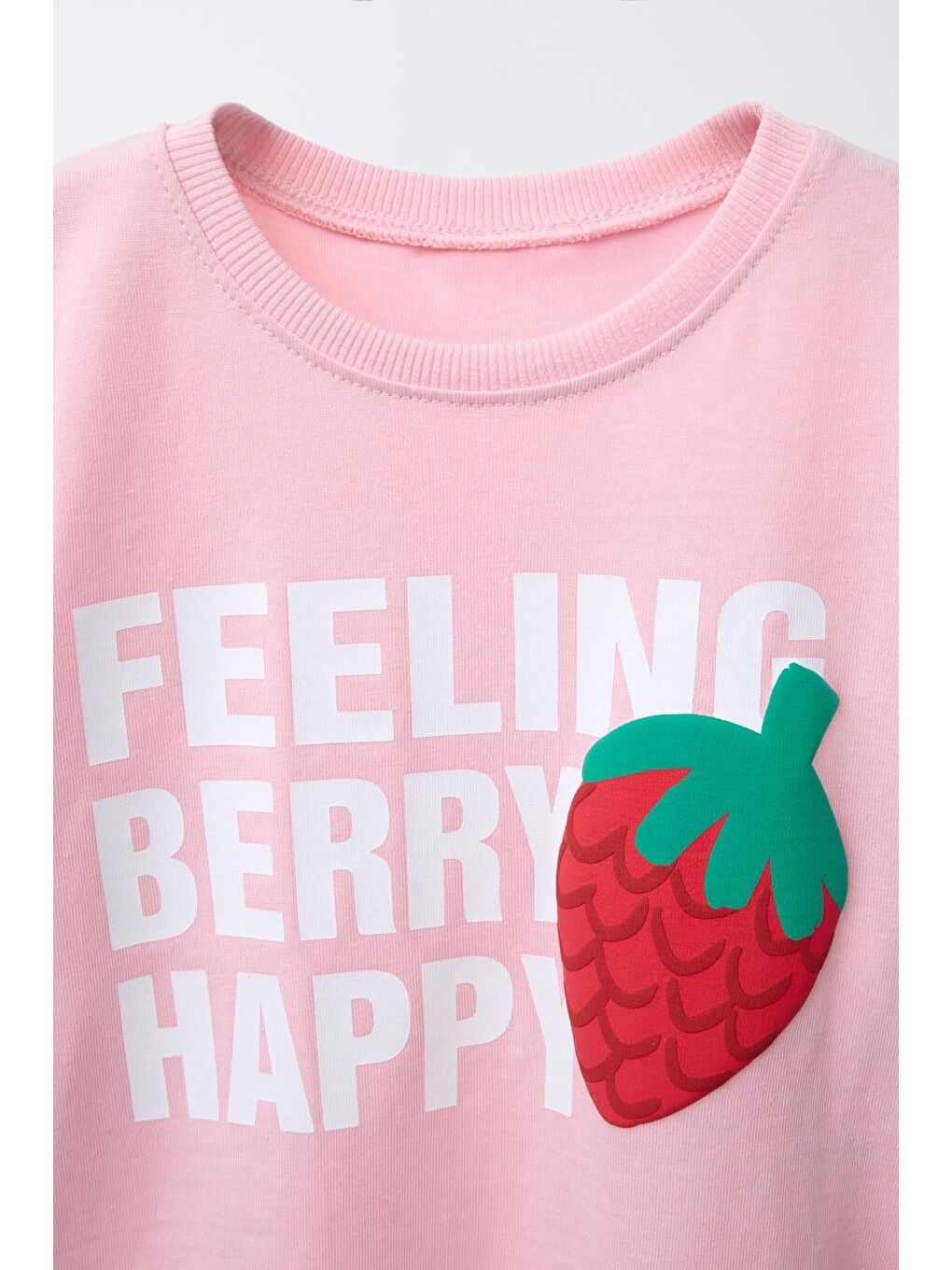 Kız Çocuk Pamuklu Pembe Çilek Baskılı T-Shirt Eşofman Takım-2