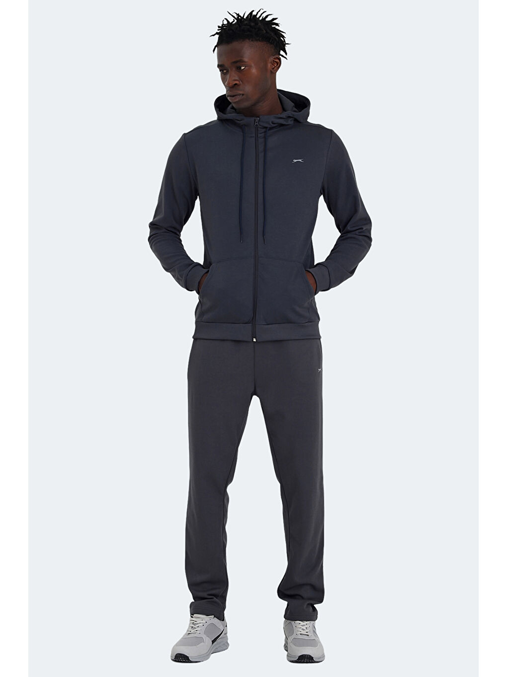 RICH Erkek Fermuarlı Kapüşonlu Cepli Koyu Gri Eşofman Takımı