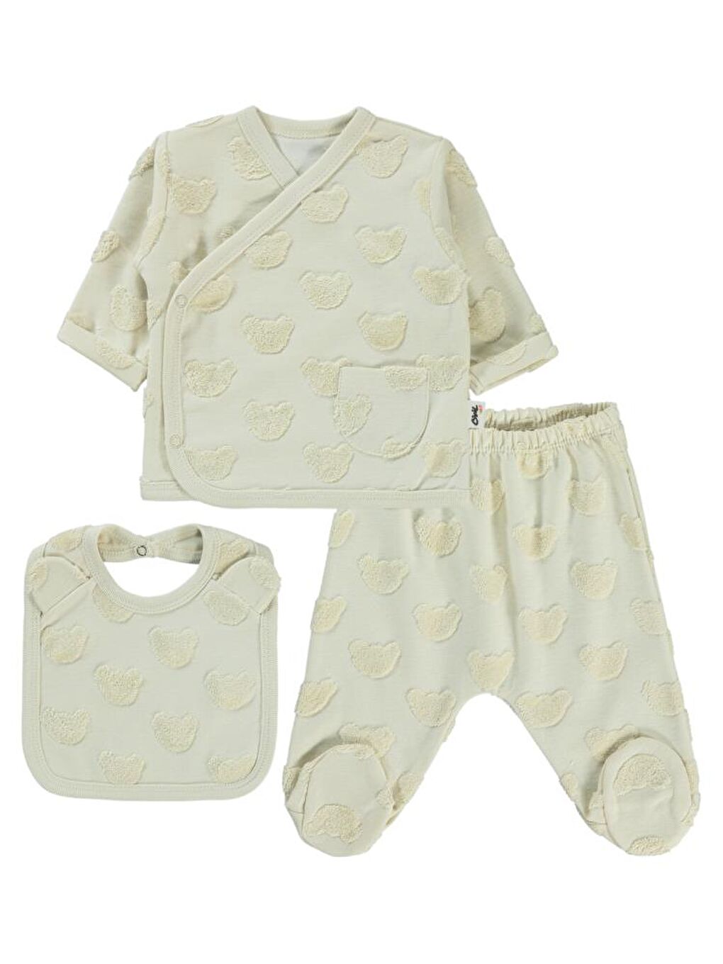 Bej Baby Kabartmalı Ayıcık Baskılı Zıbın Takımları-2