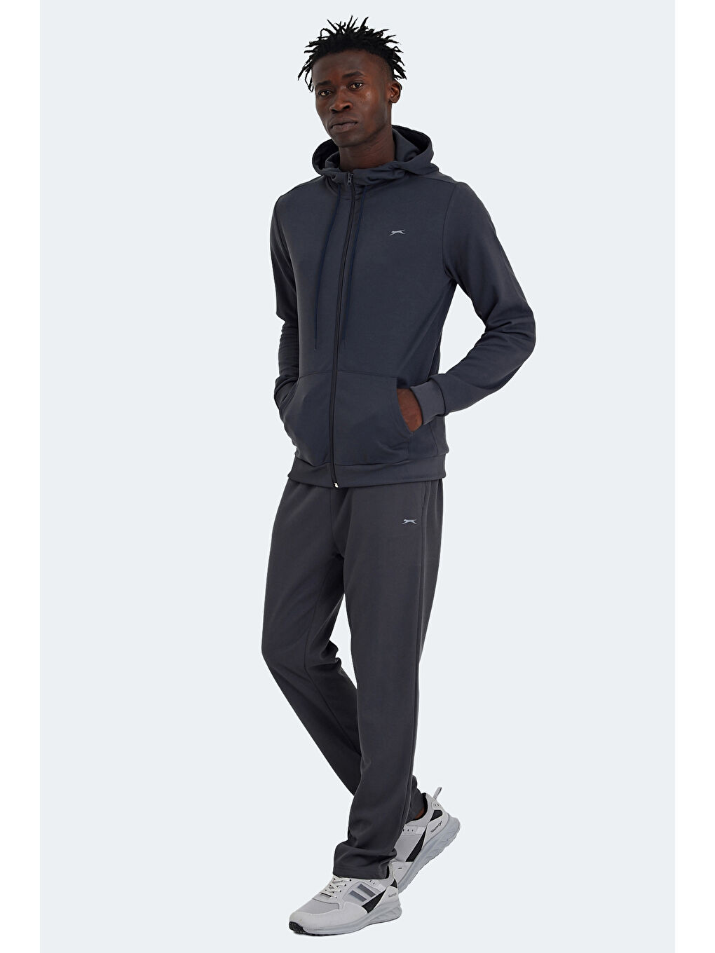 RICH Erkek Fermuarlı Kapüşonlu Cepli Koyu Gri Eşofman Takımı-1