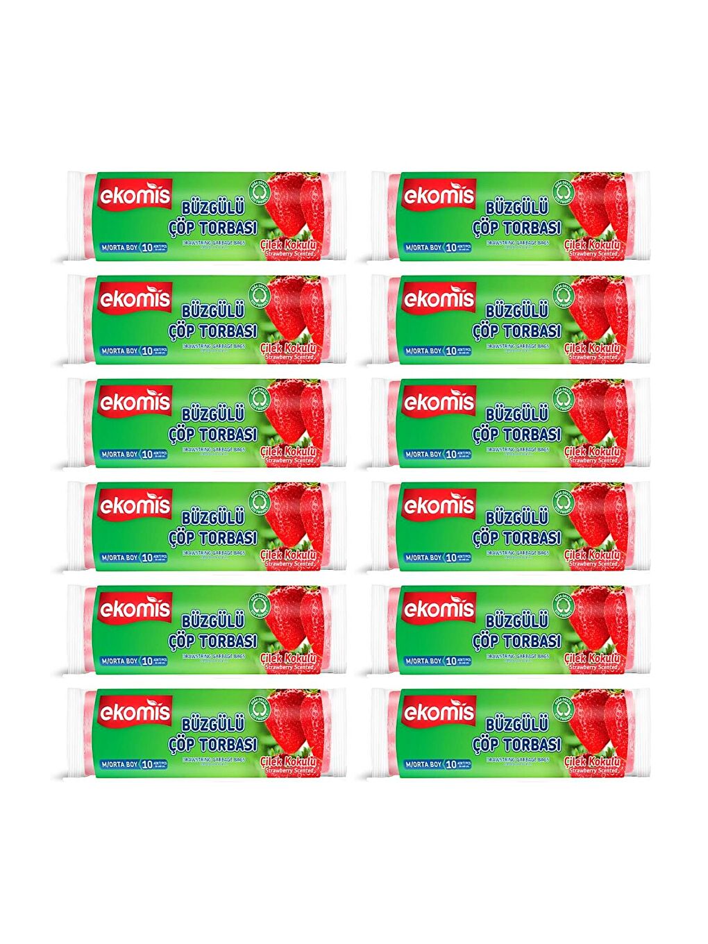 Renksiz Çilek Kokulu Büzgülü Çöp Torbası Orta Boy 10 lu (12 Paket)