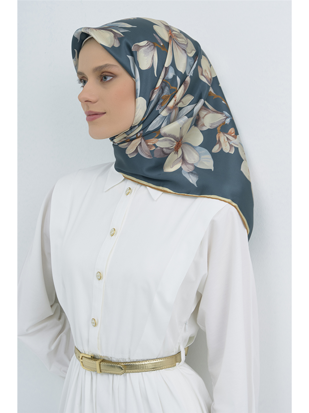 Petrol Saf İpek Twill Eşarp 9524D 83-1