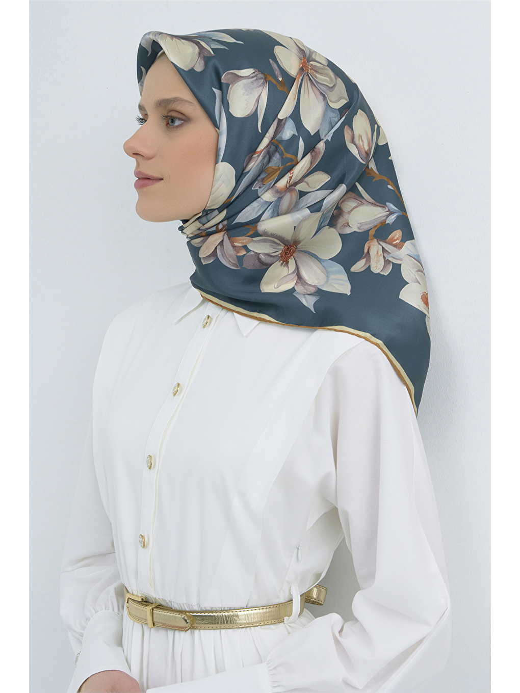 Petrol Saf İpek Twill Eşarp 9524D 83-2