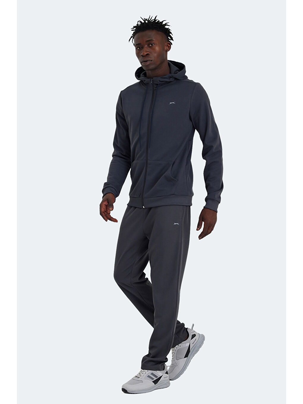 RICH Erkek Fermuarlı Kapüşonlu Cepli Koyu Gri Eşofman Takımı-3