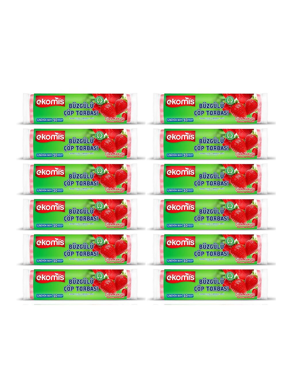 Renksiz Çilek Kokulu Büzgülü Çöp Torbası Büyük Boy 10 lu (12 Paket)