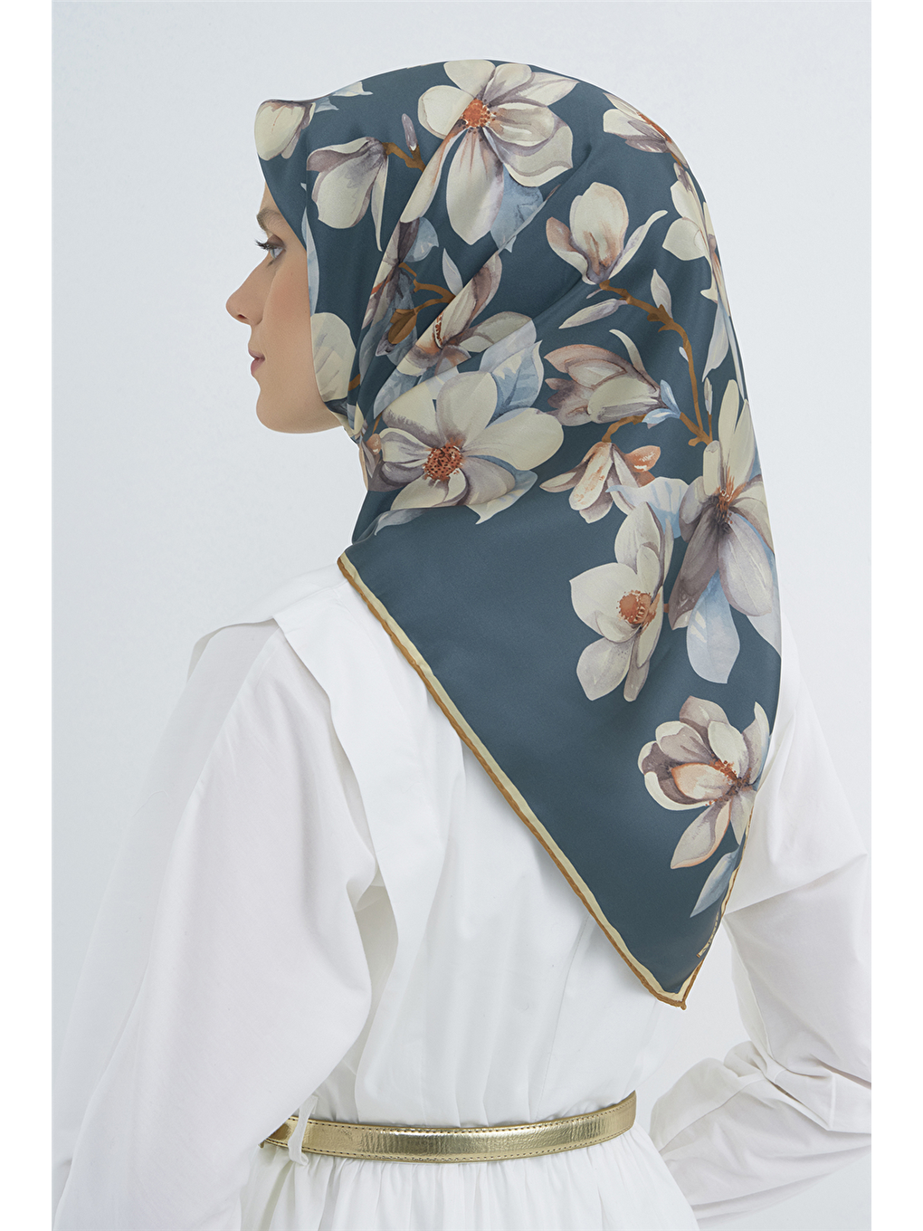 Petrol Saf İpek Twill Eşarp 9524D 83-3