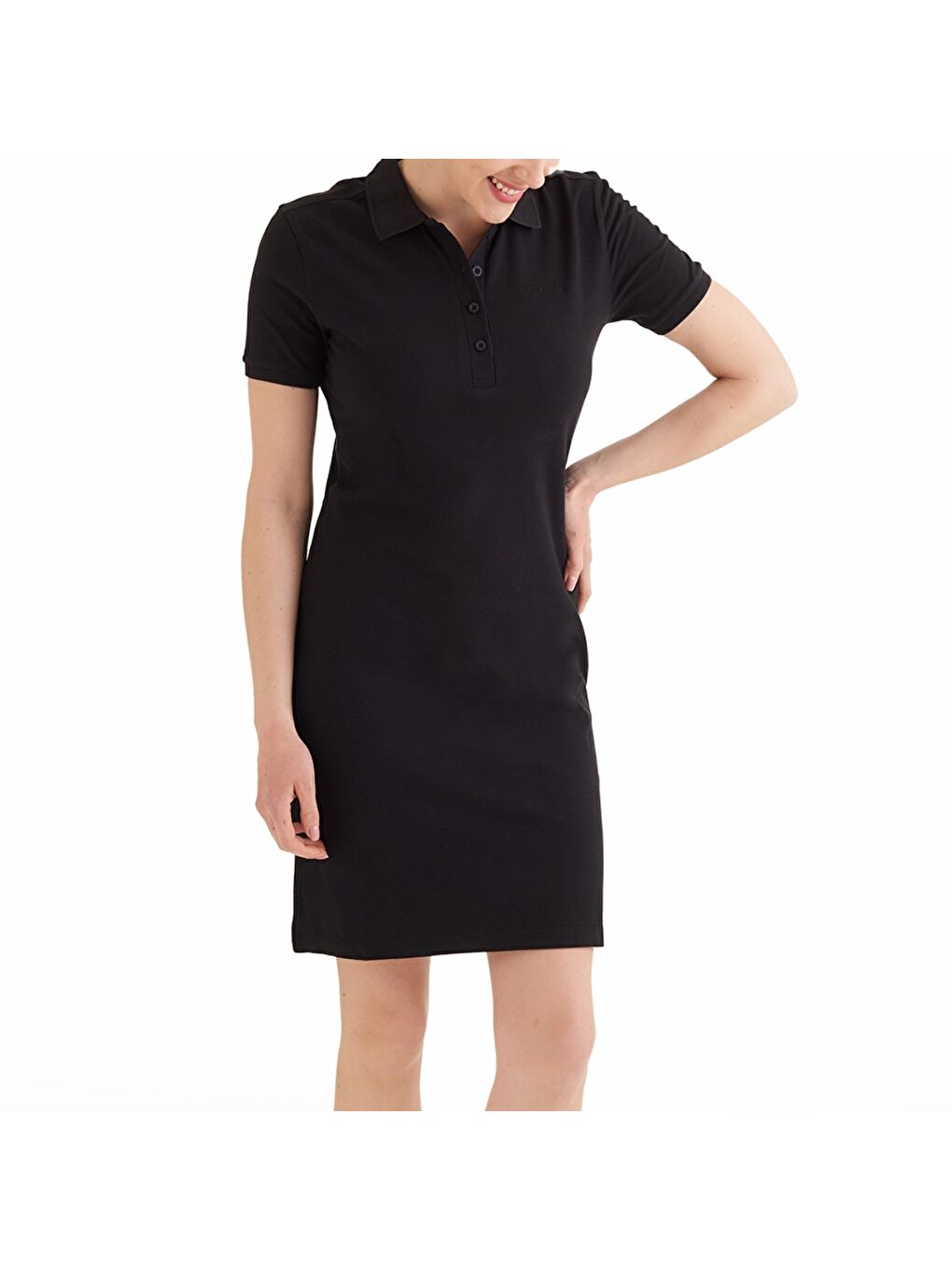 Siyah CSC Basic Polo Dress Kadın Kısa Kollu Elbise CS0378-010-3