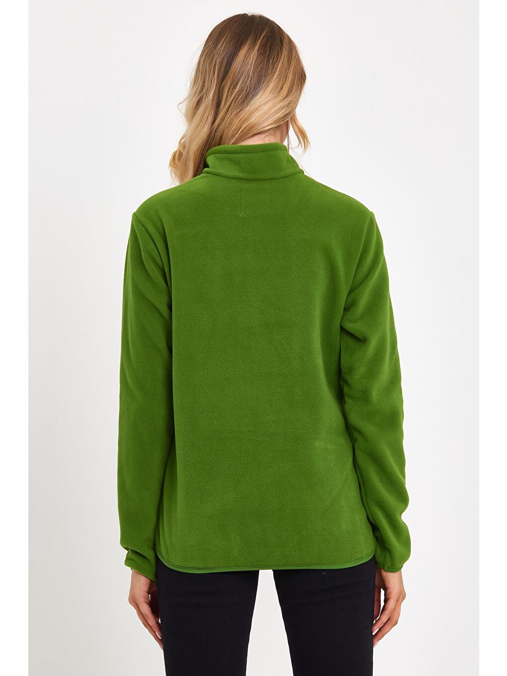 Yeşil Yarım Fermuarlı Dik Yaka Polar Kadın Sweatshirt-4