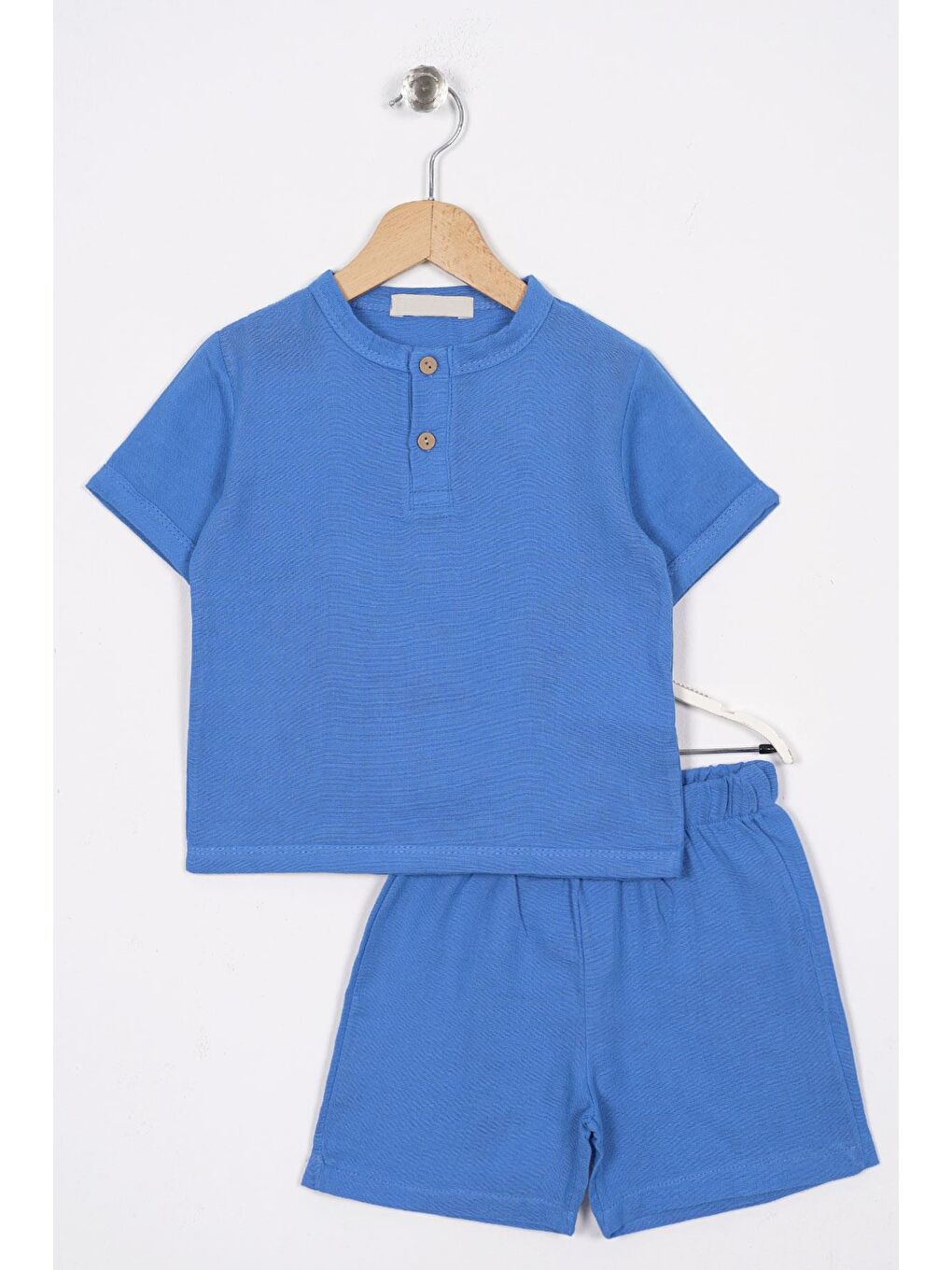 Mavi Bisiklet Yaka Düğme Detaylı Erkek Çocuk Şortlu Takım