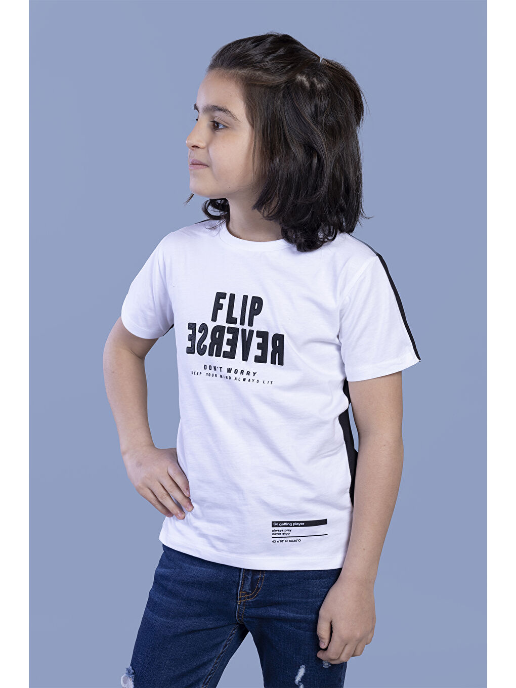 Beyaz Erkek Çocuk İki Renkli Baskılı Tişört-4