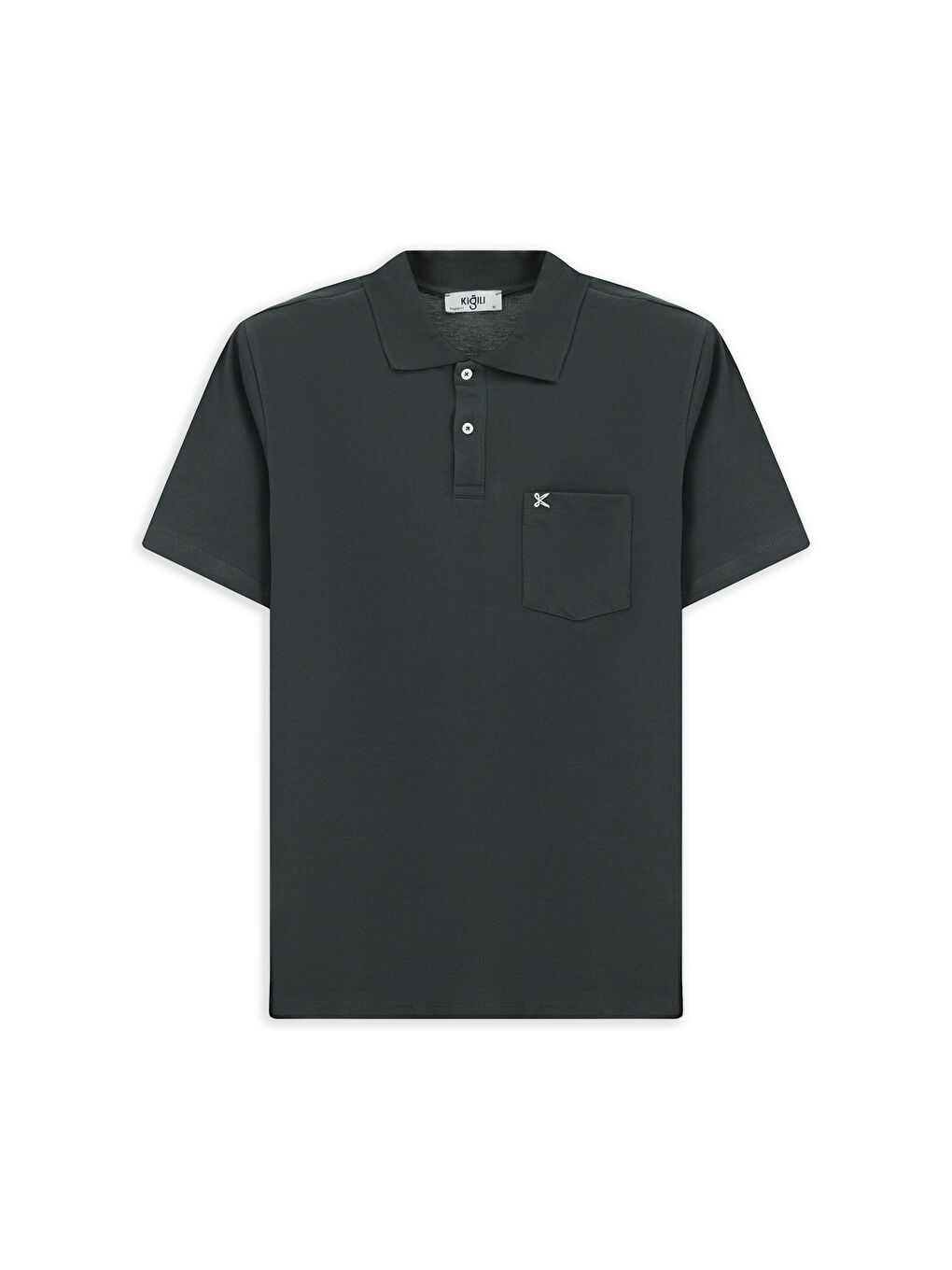 Antrasit Erkek Polo Yaka Regular Fit Cepli Nakışlı %100 Pamuk T-shirt