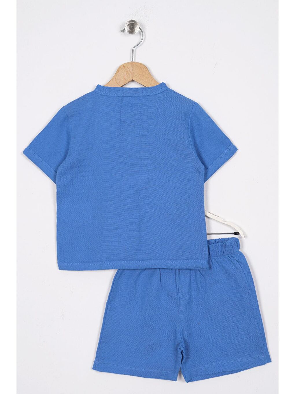 Mavi Bisiklet Yaka Düğme Detaylı Erkek Çocuk Şortlu Takım-2