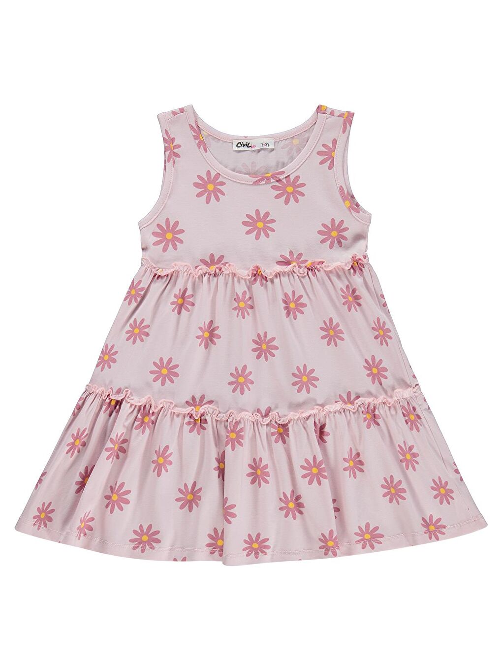 Pembe Girls Papatya Desenli 2-5 Yaş Elbise - Pudra