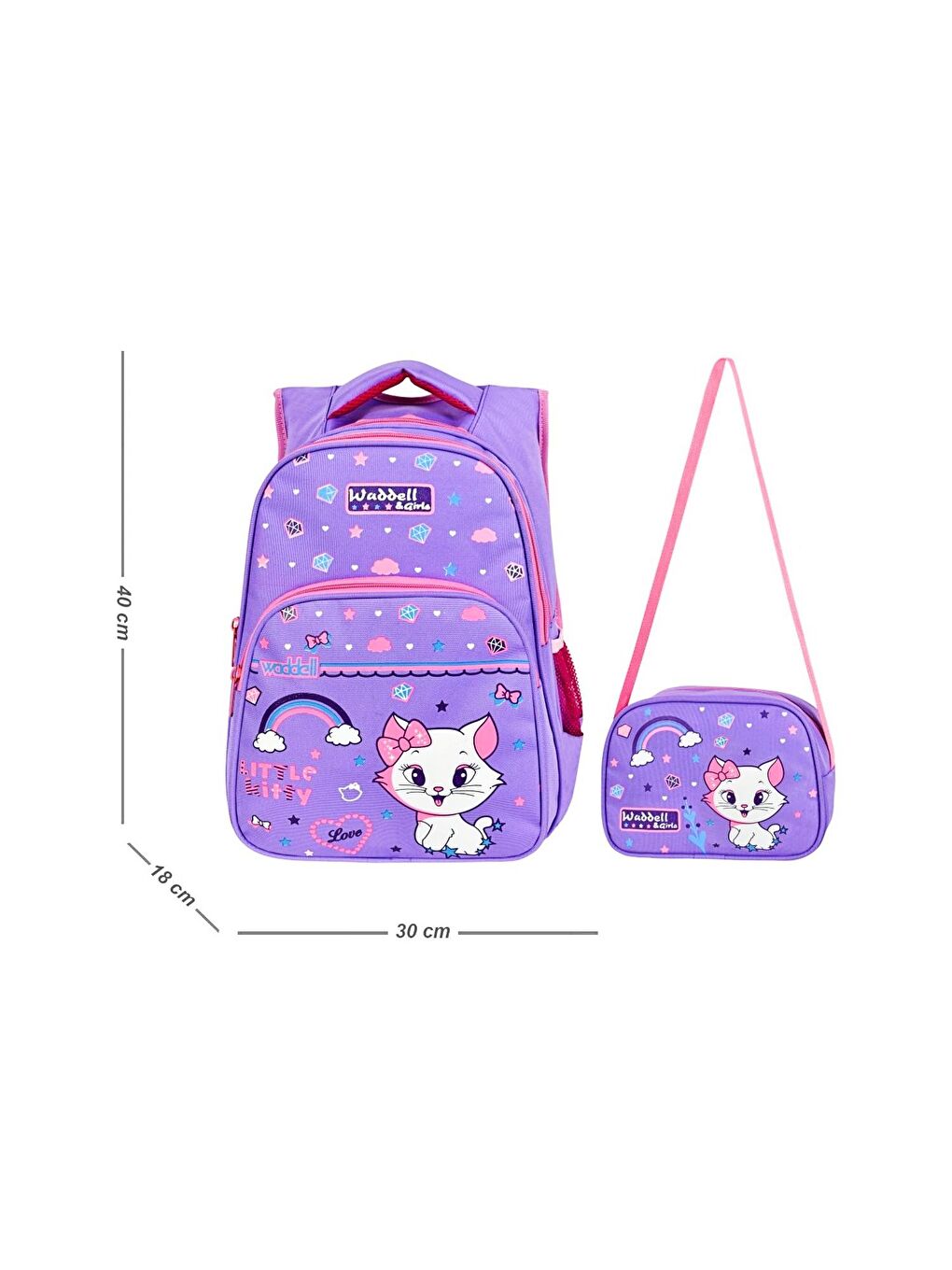 3 Bölmeli İlkokul Çantası ve Beslenme Çantası Little Kitty Lila 6005-1