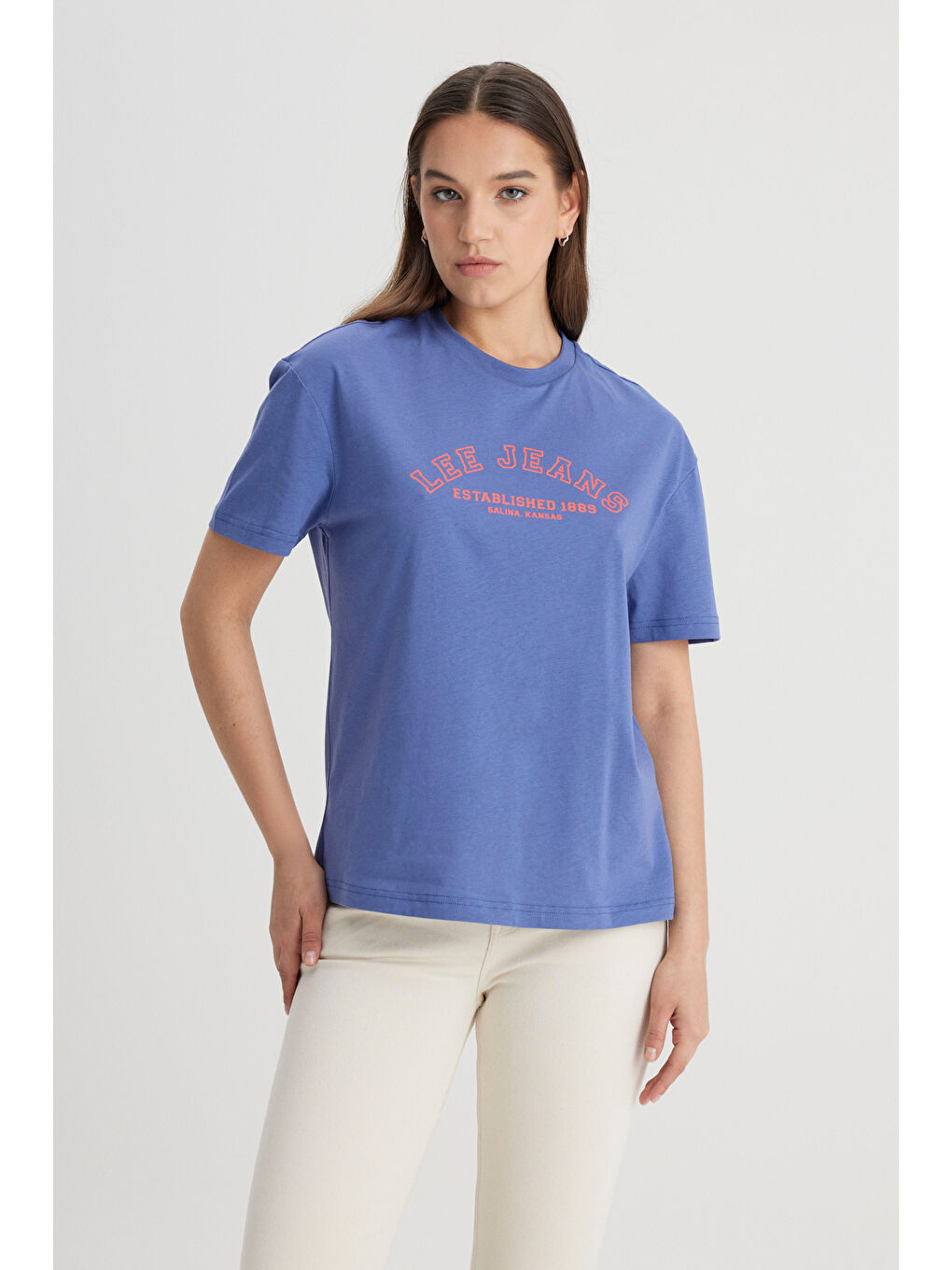 Regular Fit Normal Kesim Bisiklet Yaka %100 Pamuk Mor Tişört-1