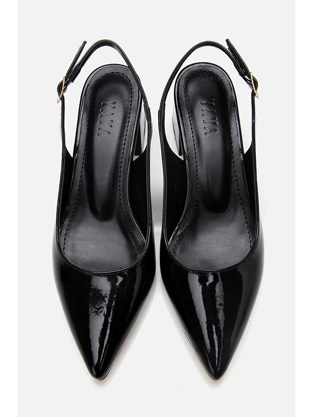 Kadın Rugan Siyah Arkası Açık Topuklu Ayakkabı-7