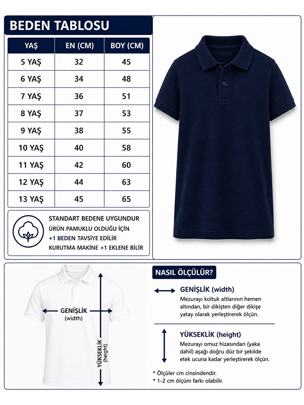 Lacivert Kids Polo Yaka Basic Kısa Kollu Unisex Çocuk Tişört-1