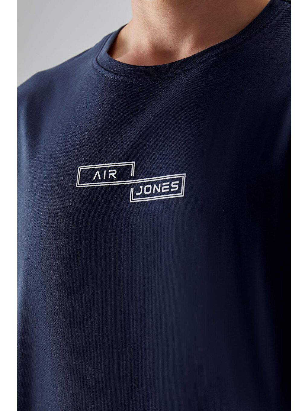 AIR JONES Lacivert %100 Pamuk Kalın Yumuşak Dokulu Oversize Fit Baskılı Erkek T-Shirt - 88361 - 1