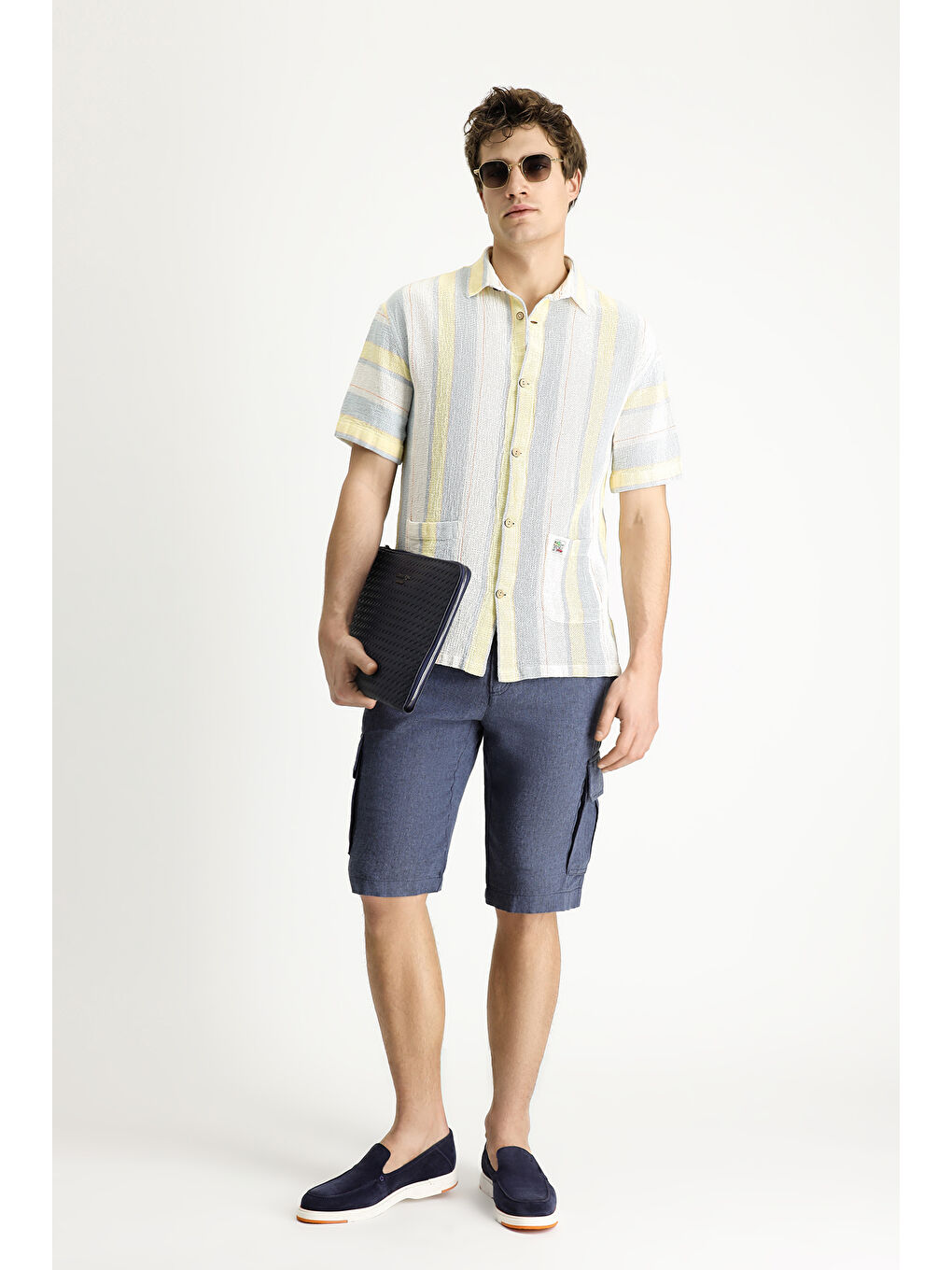 Karışık Kısa Kol Oversize Çizgili Pamuk %100 Pamuk Gömlek-2