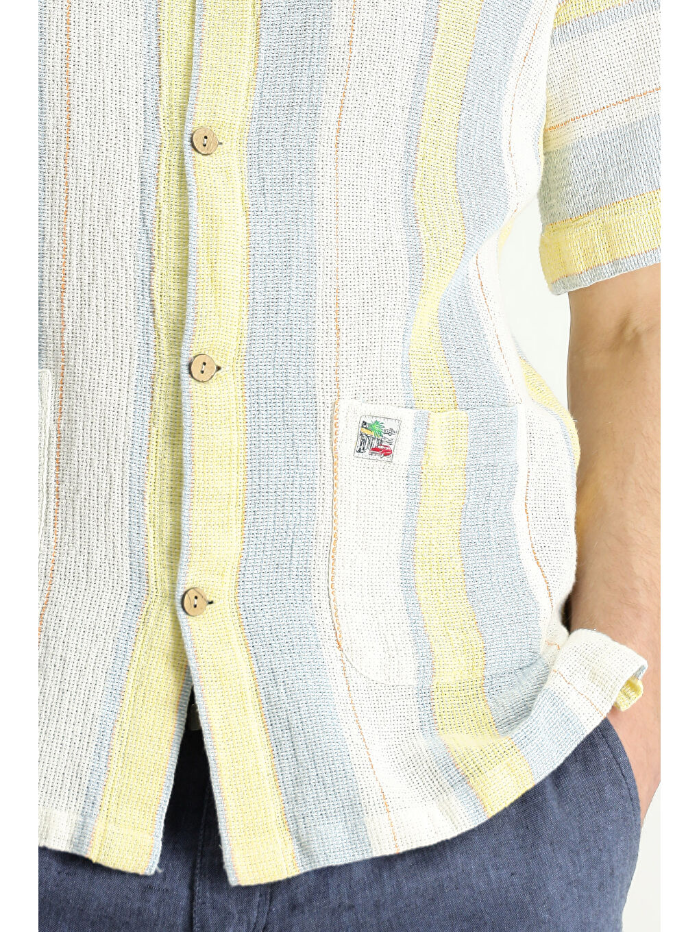 Karışık Kısa Kol Oversize Çizgili Pamuk %100 Pamuk Gömlek-3