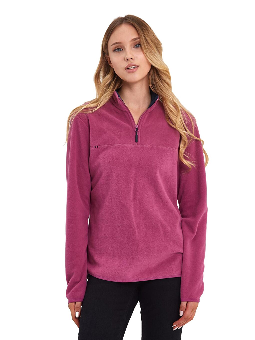 Pembe Yarım Fermuarlı Dik Yaka Polar Kadın Sweatshirt