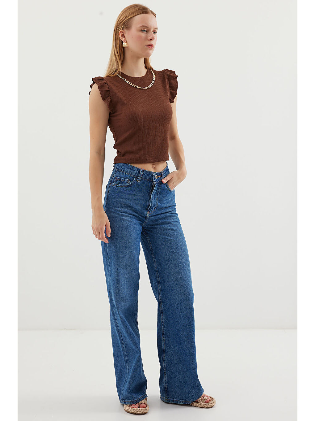 0430 Örme Bluz - Kahverengi-3