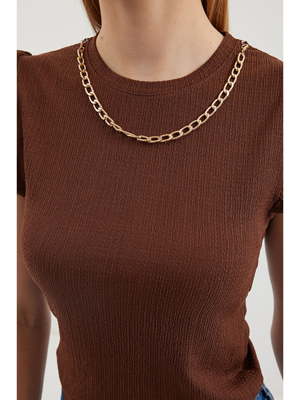 0430 Örme Bluz - Kahverengi-4