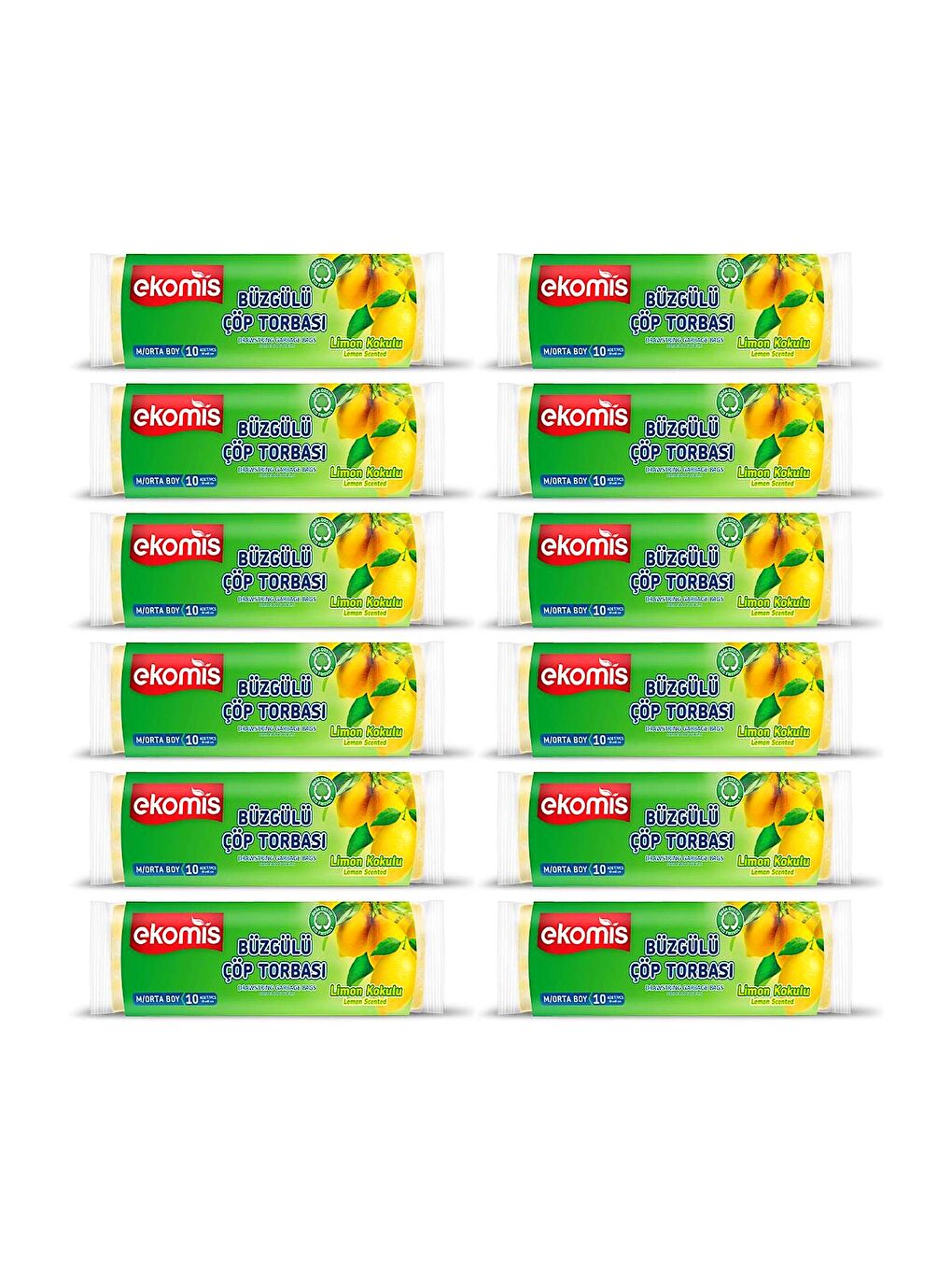 Sarı Limon Kokulu Büzgülü Çöp Torbası Orta Boy 10 lu (12 Paket)