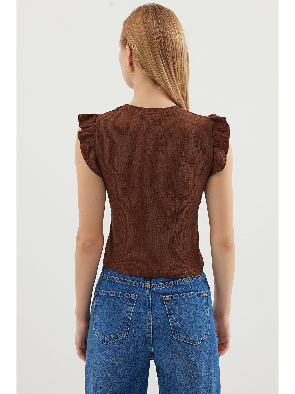 0430 Örme Bluz - Kahverengi-5