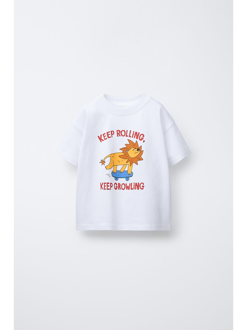 Karışık Erkek Çocuk Pamuklu Beyaz Aslan Baskılı T-Shirt Takım - Çizgili Pantolonlu 2'Li Set-1