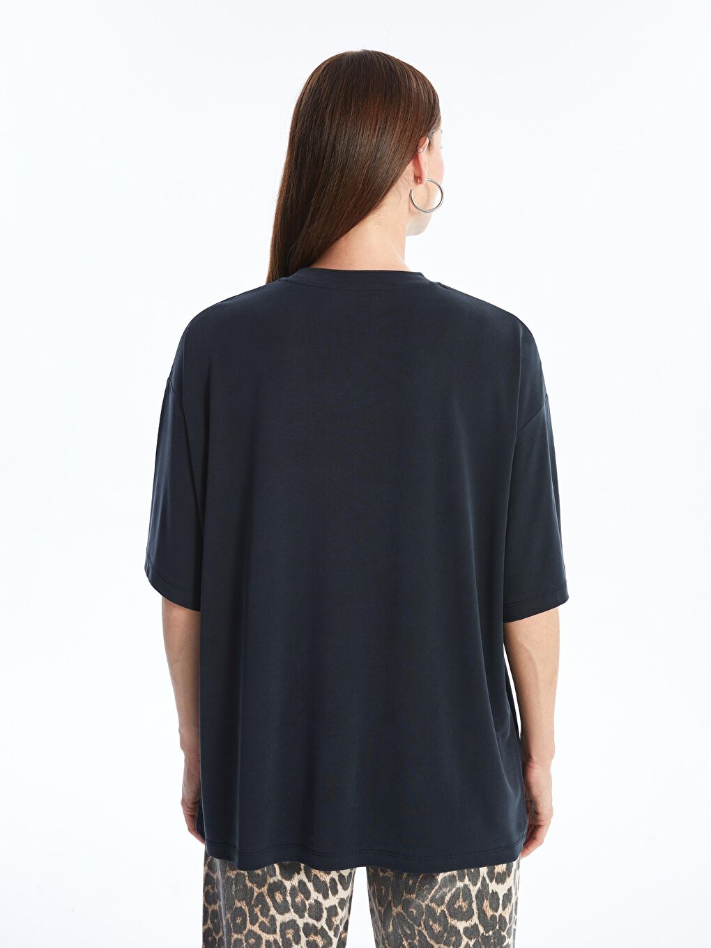 Dexia Antrasit Pau - Modal  Kumaş Düz Oversize Tshirt- Antrasit - 4