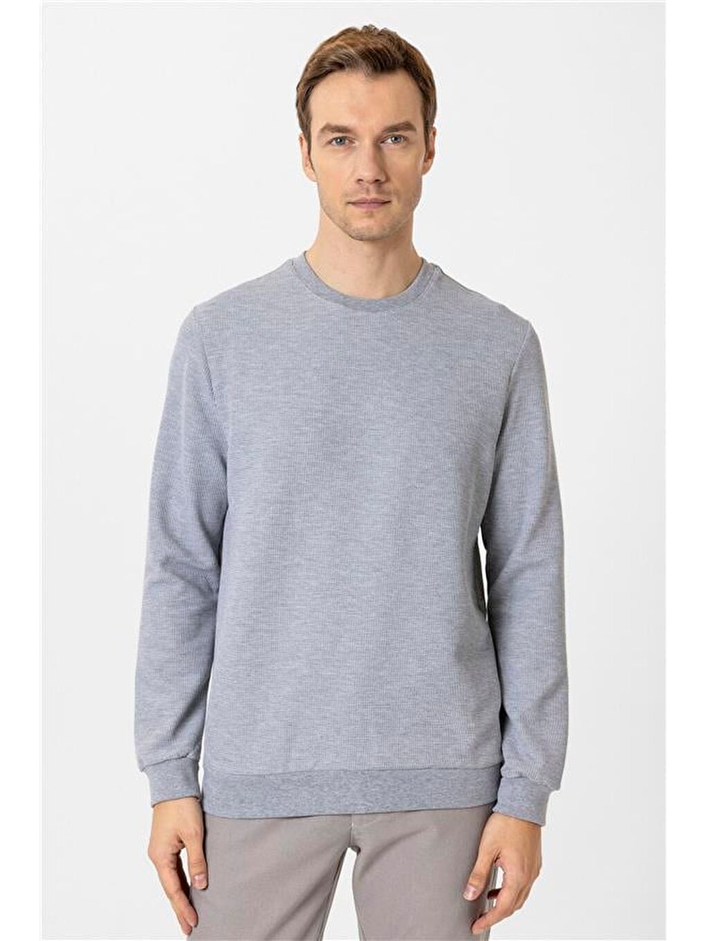 Gri Regular Armürlü Bisiklet Yaka Triko