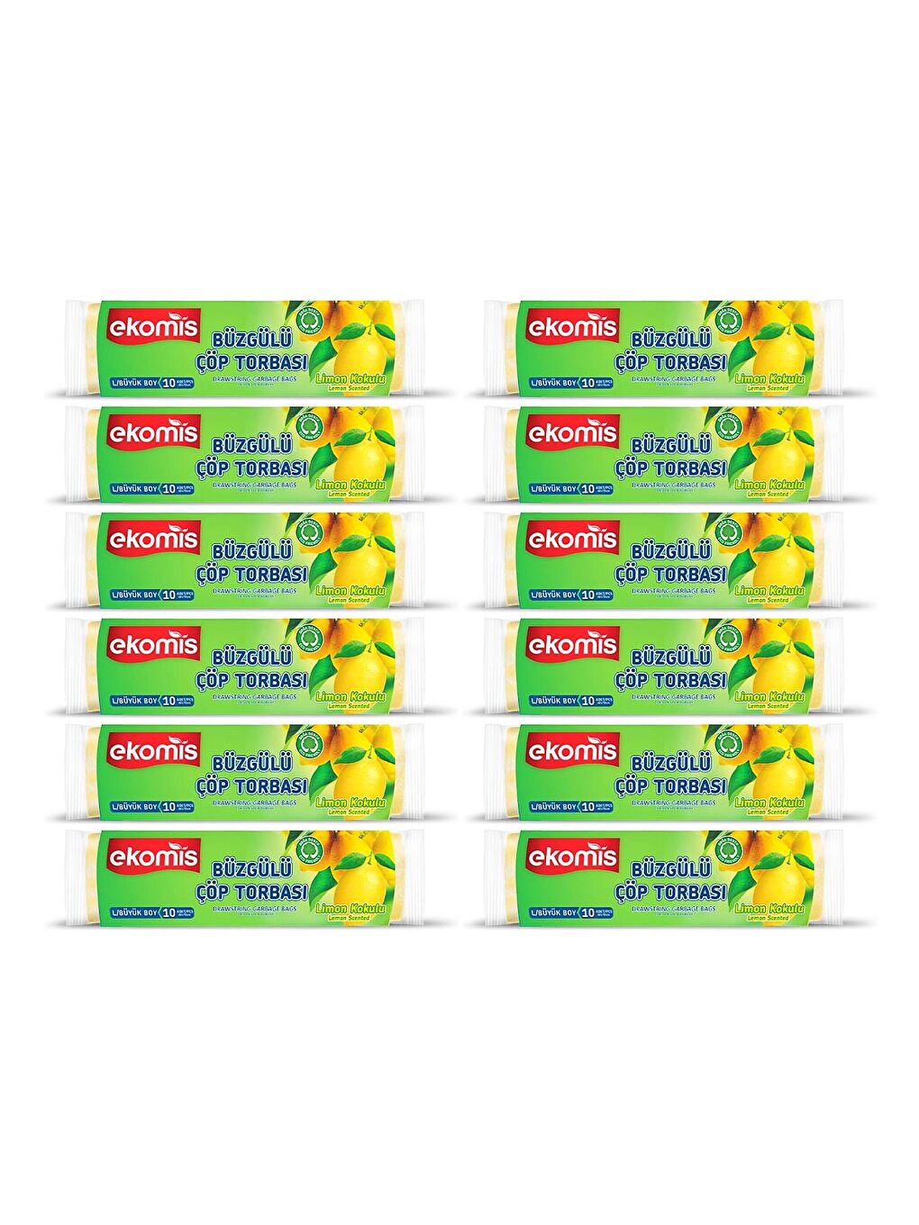 Sarı Limon Kokulu Büzgülü Çöp Torbası Büyük Boy 10 lu (12 Paket)
