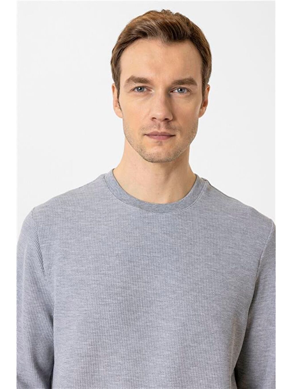 Gri Regular Armürlü Bisiklet Yaka Triko-2